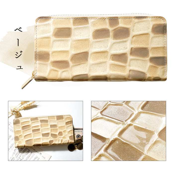 2nd ステンドグラス 長財布 長サイフ ラウンドファスナー ハンドメイド 本革長財布 ウォレット ラウンド長財布 革財布 牛革 レディース レザー エナメル加工 財布 本革 さいふ カード収納 ラウンド財布 サイフ 革