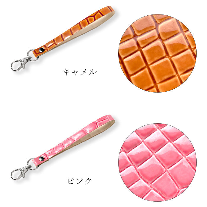 牛革 美クロコダイル 型押し ナスカン付き ストラップ リストストラップ レディース 携帯 メンズ 落下防止 エナメル ワニ柄 スマホケース キーホルダー 手帳型 本革 革 マルチストラップ レザー 携帯ストラップ スマホ パスケース 定期入れ