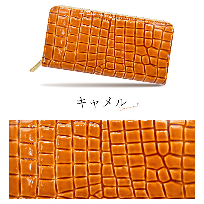 美クロコダイル ラウンドファスナー 財布 長財布 本革 型押し ラウンド財布 カード収納 本革長財布 レザー ハンドメイド ウォレット さいふ ワニ柄 ラウンド長財布 サイフ 革財布 レディース わに柄 長サイフ エナメル加工 メンズ 革 牛革