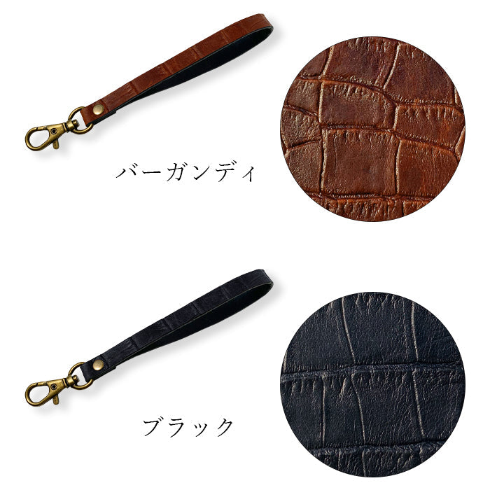 牛革 クロコダイル 型押し ナスカン付き ストラップ マルチストラップ 手帳型 スマホケース 携帯 定期入れ パスケース 本革 スマホ レディース 革 レザー ワニ柄 メンズ リストストラップ 落下防止 携帯ストラップ キーホルダー