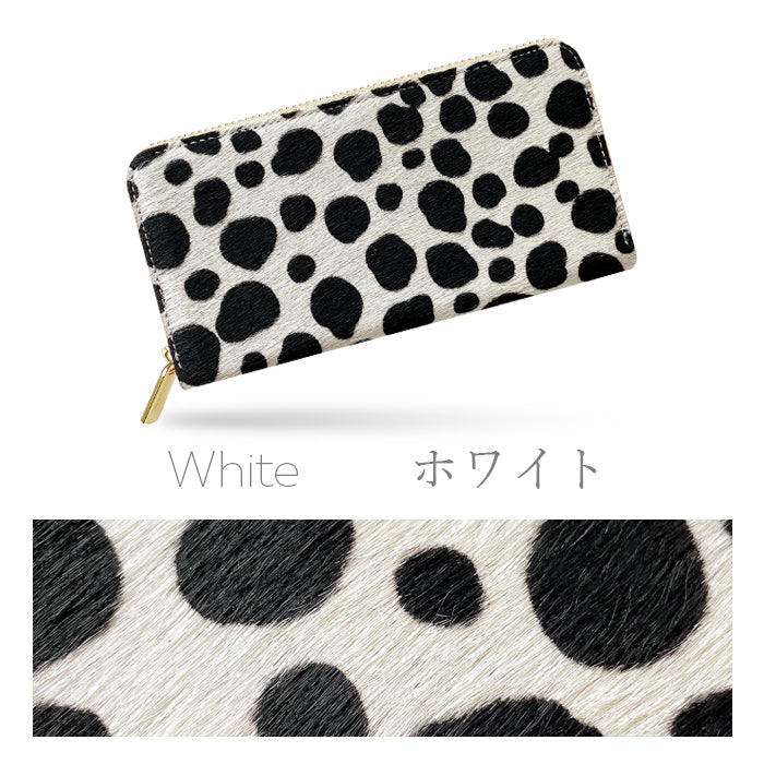 ハラコ風 ダルメシアン柄 財布 長財布 さいふ 革財布 ラウンド財布 レザー レディース 本革 長サイフ 革 本革長財布 ハンドメイド ウォレット アニマル柄 ラウンドファスナー メンズ カード収納 ラウンド長財布 サイフ 牛革