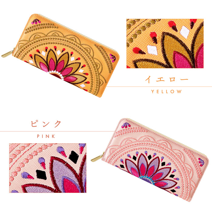 エスニック刺繍 長財布 財布 ラウンド型ファスナー メンズ サフィアーノレザー エスニック柄 レディース 本革 WL-R1-S1