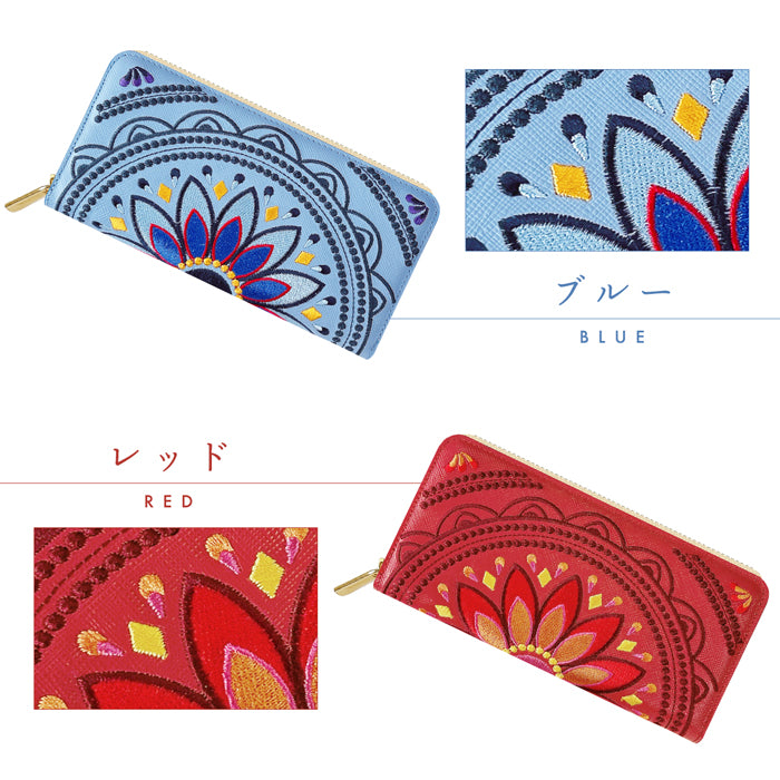 エスニック刺繍 長財布 財布 ラウンド型ファスナー メンズ サフィアーノレザー エスニック柄 レディース 本革 WL-R1-S1