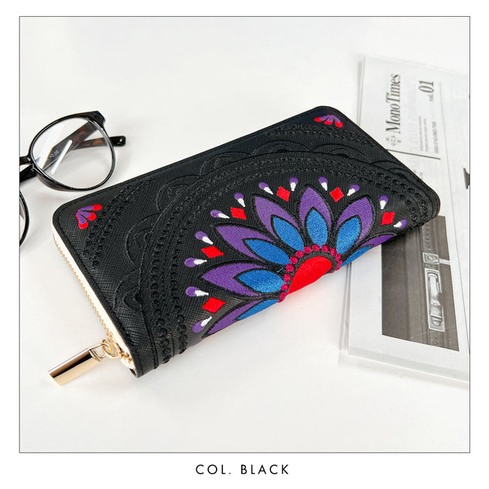 エスニック刺繍 長財布 財布 ラウンド型ファスナー メンズ サフィアーノレザー エスニック柄 レディース 本革 WL-R1-S1