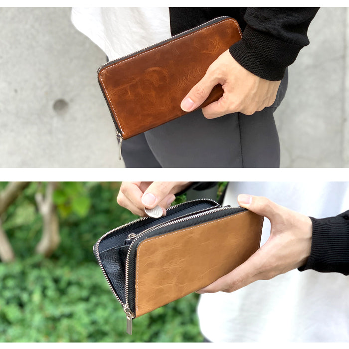 ヌメ革 ジェントルマン 長財布 サイフ 革 革財布 ハンドメイド 長サイフ さいふ 本革 牛ヌメ革 ウォレット ラウンドファスナー ラウンド長財布 財布 メンズ カード収納 ラウンド財布 本革長財布 レザー レディース 牛革