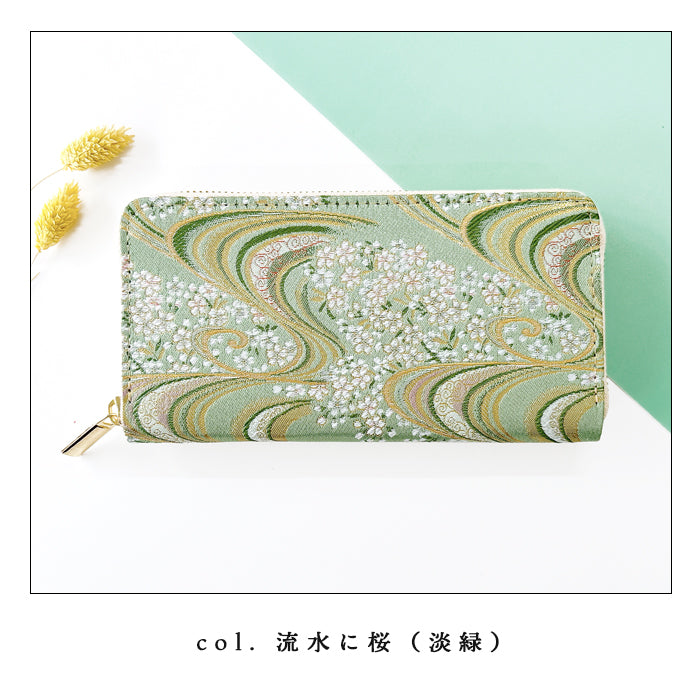 西陣織 彩 長財布 桜 財布 ラウンドファスナー ラウンド長財布 カード収納 織物 サイフ 菊花文 メンズ 風神雷神 ウォレット 和 金襴 ラウンド財布 波割付 ハンドメイド 女性 豪華 長サイフ 和風 菊花 男性 さいふ レディース 和柄