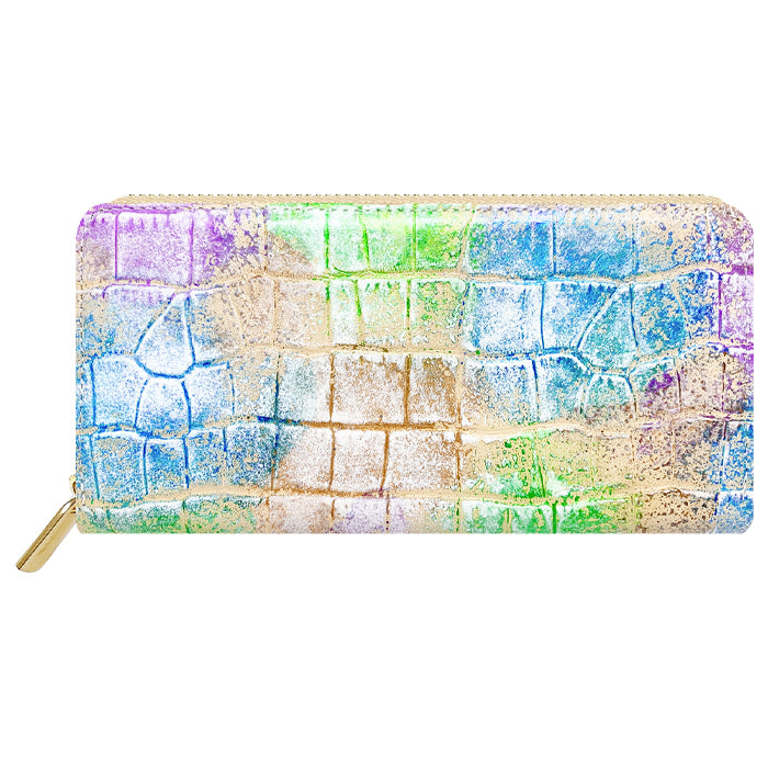 型押しアート 財布 長財布 長サイフ ウォレット 牛革 ラウンド財布 ラウンド長財布 革財布 ハンドメイド 革 本革 レザー さいふ 本革長財布 サイフ レディース カード収納 ラウンドファスナー