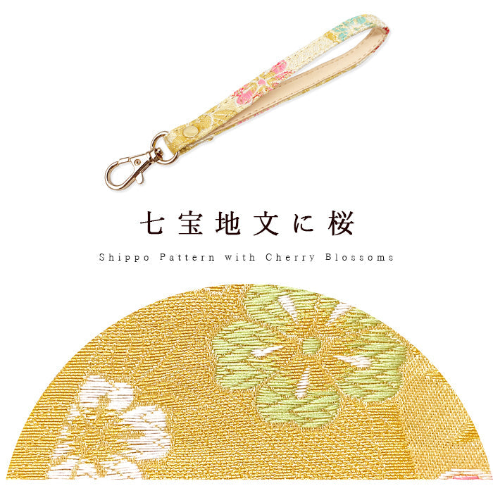 西陣織 松 ナスカン付き ストラップ スマホ 華やか 落下防止 キーホルダー マルチストラップ 定期入れ リストストラップ 手帳型 着物 和柄 携帯ストラップ スマホケース 金襴 レディース パスケース 携帯 和風 高級