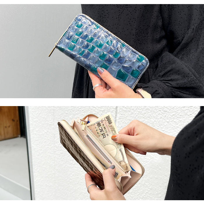 ちょっと上品な ステンドグラス エナメル加工 財布 長財布 カード収納 ウォレット さいふ レザー 革 牛革 ハンドメイド ラウンド財布 ラウンドファスナー サイフ 革財布 本革 ラウンド長財布 本革長財布 レディース 長サイフ