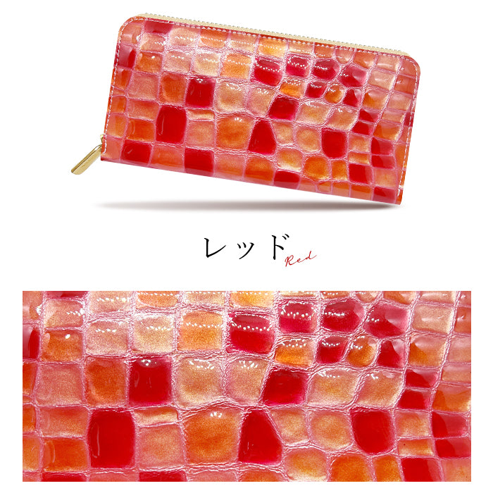 ちょっと上品な ステンドグラス エナメル加工 財布 長財布 カード収納 ウォレット さいふ レザー 革 牛革 ハンドメイド ラウンド財布 ラウンドファスナー サイフ 革財布 本革 ラウンド長財布 本革長財布 レディース 長サイフ