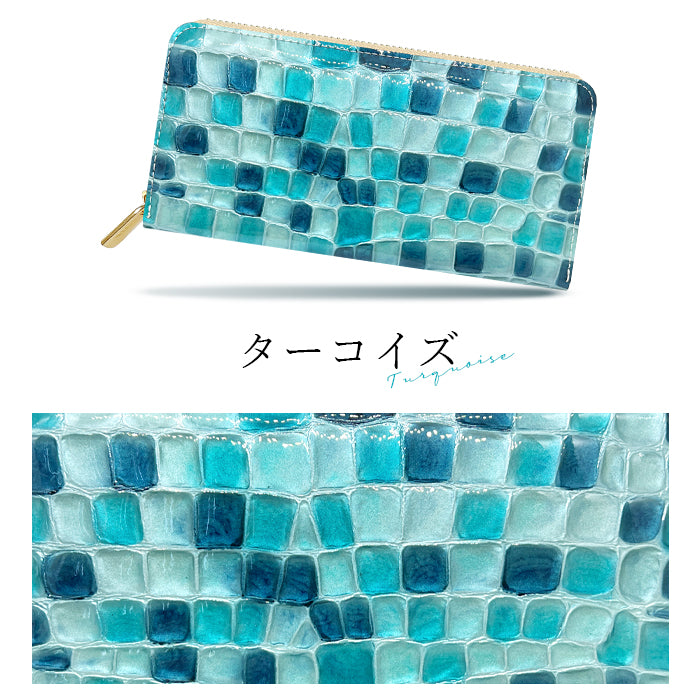 ちょっと上品な ステンドグラス エナメル加工 財布 長財布 カード収納 ウォレット さいふ レザー 革 牛革 ハンドメイド ラウンド財布 ラウンドファスナー サイフ 革財布 本革 ラウンド長財布 本革長財布 レディース 長サイフ