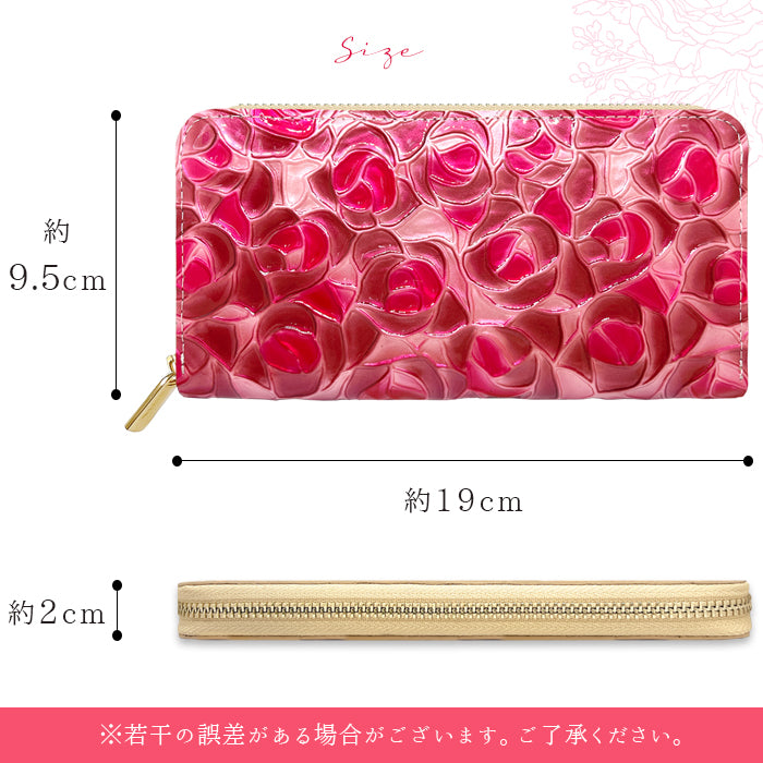 ステンドグラスローズ 財布 長財布 バラ エナメル加工 本革長財布 牛革 ラウンド長財布 長サイフ 革 ローズ ラウンドファスナー サイフ 本革 さいふ レディース レザー 薔薇 ラウンド財布 革財布 ハンドメイド カード収納 ウォレット