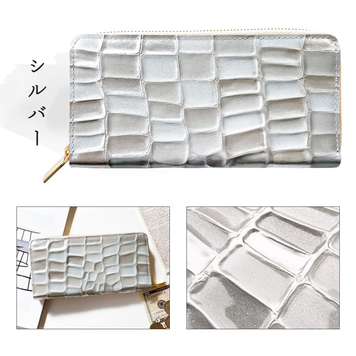 2nd ステンドグラス 長財布 長サイフ ラウンドファスナー ハンドメイド 本革長財布 ウォレット ラウンド長財布 革財布 牛革 レディース レザー エナメル加工 財布 本革 さいふ カード収納 ラウンド財布 サイフ 革