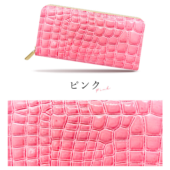 美クロコダイル ラウンドファスナー 財布 長財布 本革 型押し ラウンド財布 カード収納 本革長財布 レザー ハンドメイド ウォレット さいふ ワニ柄 ラウンド長財布 サイフ 革財布 レディース わに柄 長サイフ エナメル加工 メンズ 革 牛革