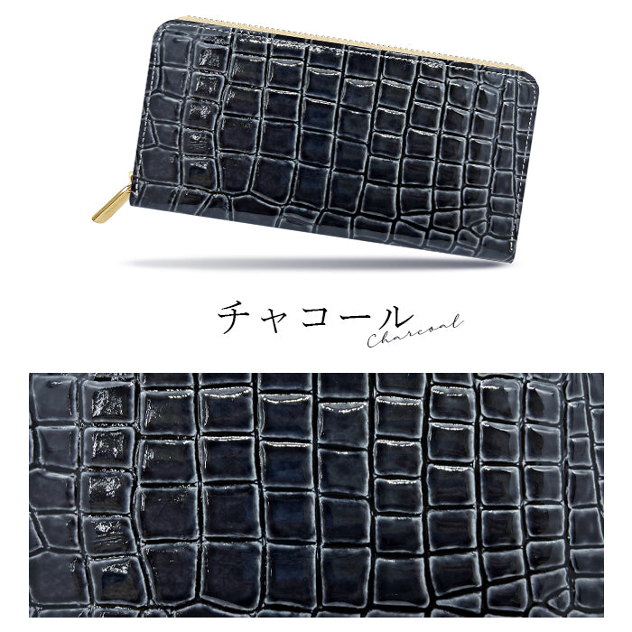 美クロコダイル ラウンドファスナー 財布 長財布 本革 型押し ラウンド財布 カード収納 本革長財布 レザー ハンドメイド ウォレット さいふ ワニ柄 ラウンド長財布 サイフ 革財布 レディース わに柄 長サイフ エナメル加工 メンズ 革 牛革