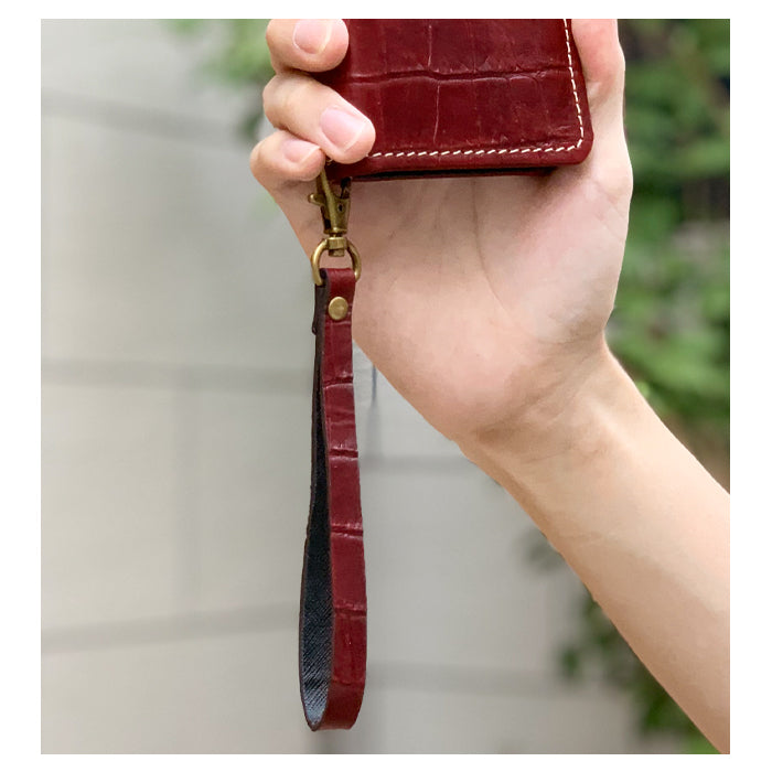 牛革 クロコダイル 型押し ナスカン付き ストラップ マルチストラップ 手帳型 スマホケース 携帯 定期入れ パスケース 本革 スマホ レディース 革 レザー ワニ柄 メンズ リストストラップ 落下防止 携帯ストラップ キーホルダー