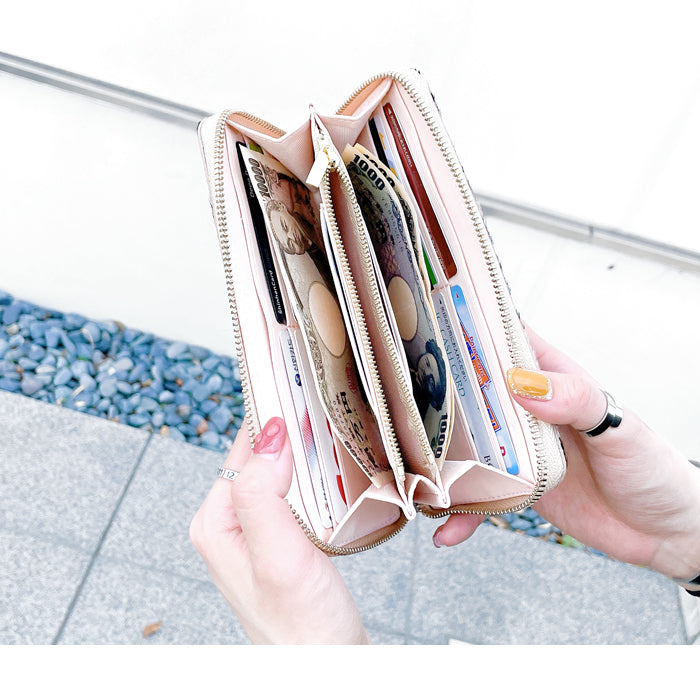 ハラコ風 ダルメシアン柄 財布 長財布 さいふ 革財布 ラウンド財布 レザー レディース 本革 長サイフ 革 本革長財布 ハンドメイド ウォレット アニマル柄 ラウンドファスナー メンズ カード収納 ラウンド長財布 サイフ 牛革