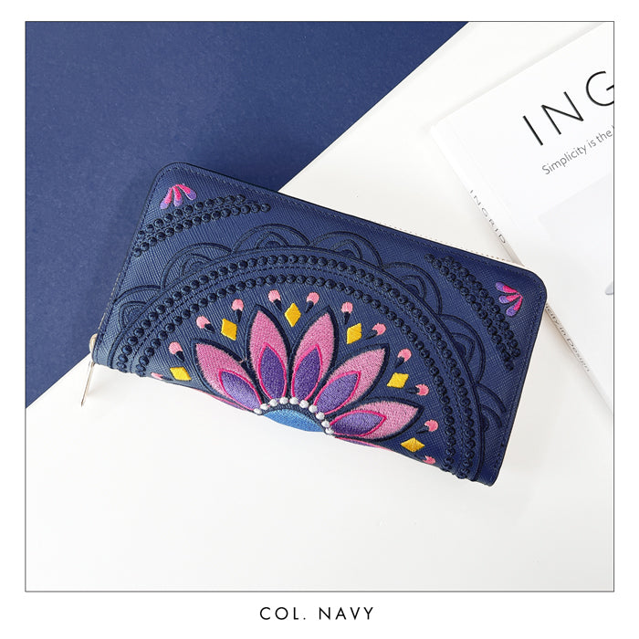 エスニック刺繍 長財布 財布 ラウンド型ファスナー メンズ サフィアーノレザー エスニック柄 レディース 本革 WL-R1-S1