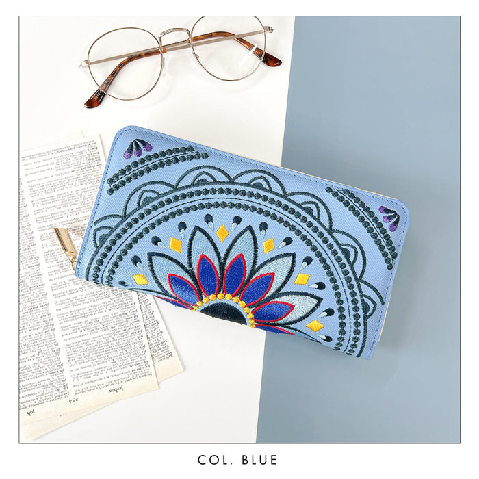 エスニック刺繍 長財布 財布 ラウンド型ファスナー メンズ サフィアーノレザー エスニック柄 レディース 本革 WL-R1-S1