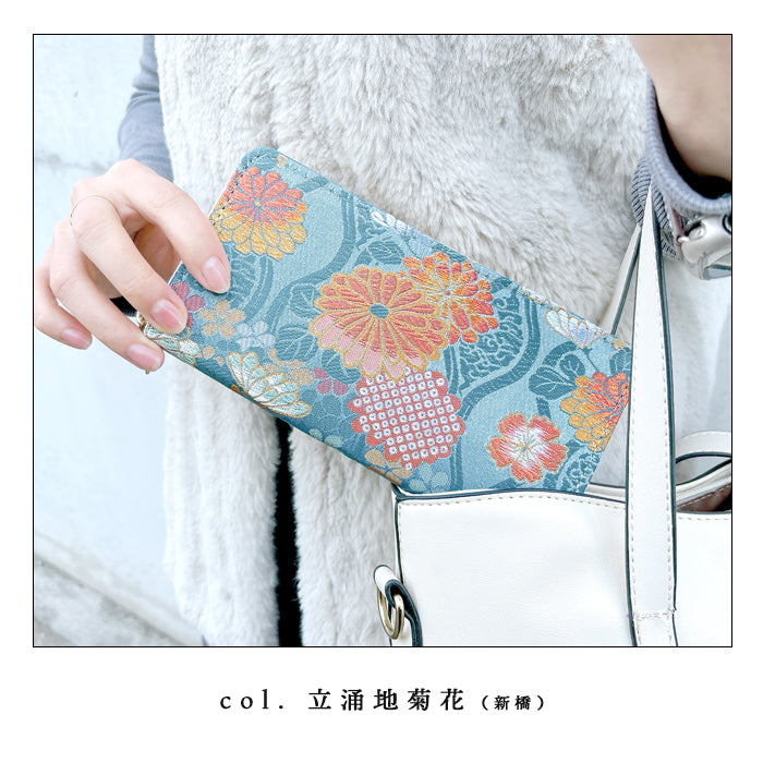 西陣織 彩 長財布 桜 財布 ラウンドファスナー ラウンド長財布 カード収納 織物 サイフ 菊花文 メンズ 風神雷神 ウォレット 和 金襴 ラウンド財布 波割付 ハンドメイド 女性 豪華 長サイフ 和風 菊花 男性 さいふ レディース 和柄