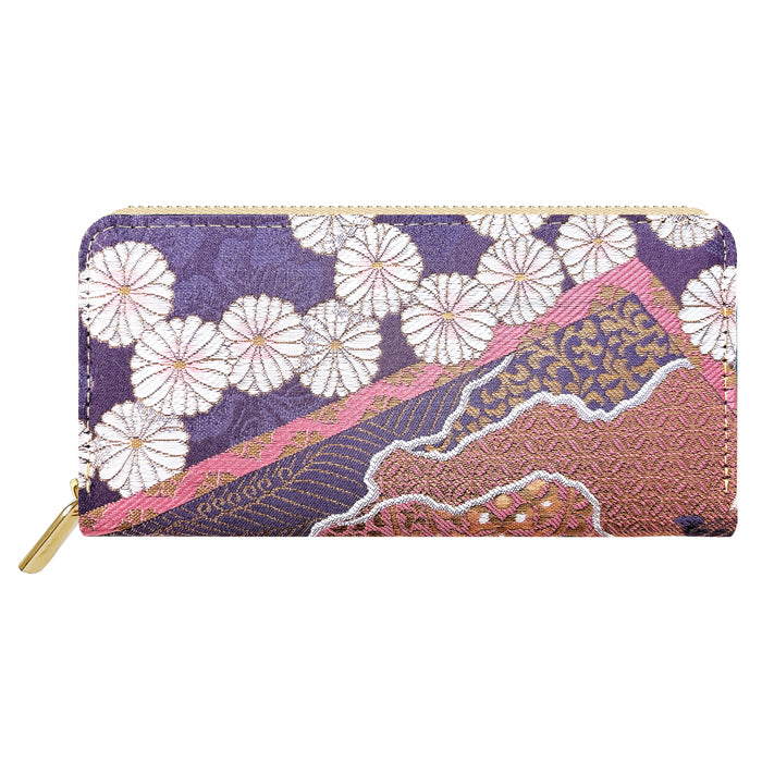 西陣織 彩 長財布 桜 財布 ラウンドファスナー ラウンド長財布 カード収納 織物 サイフ 菊花文 メンズ 風神雷神 ウォレット 和 金襴 ラウンド財布 波割付 ハンドメイド 女性 豪華 長サイフ 和風 菊花 男性 さいふ レディース 和柄