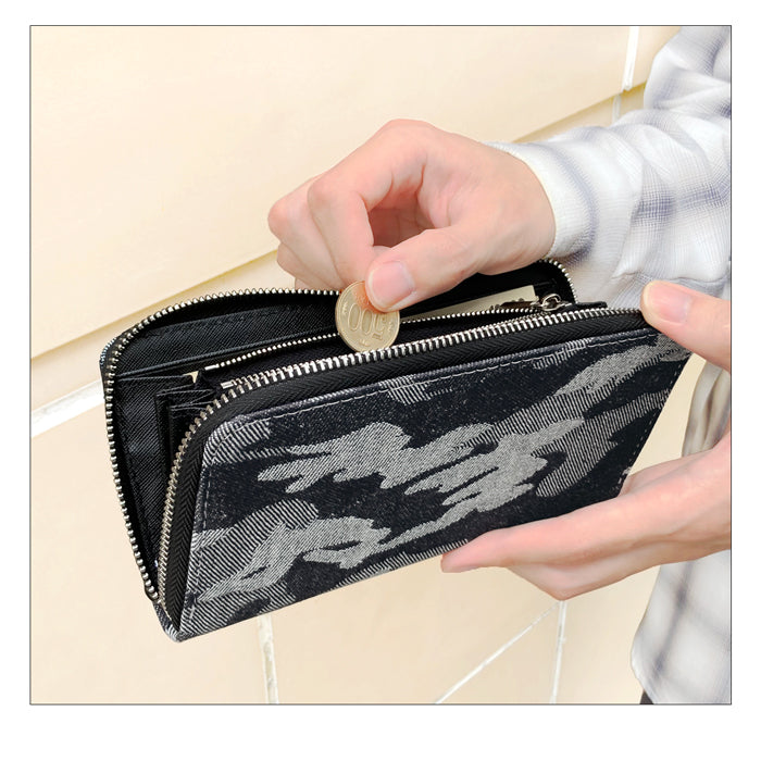 ジャガード デニム ラウンド長財布 財布 長財布 レディース サイフ デニム長財布 カード収納 ジャガードデニム ラウンドファスナー メンズ おしゃれ デニム財布 ロングウォレット 小銭入れ 長サイフ さいふ ウォレット ハンドメイド シック