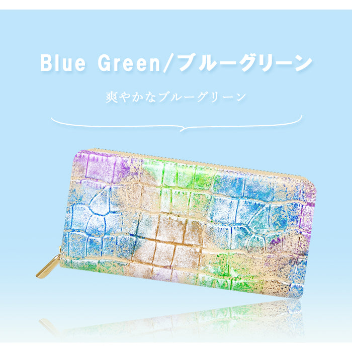 型押しアート 財布 長財布 長サイフ ウォレット 牛革 ラウンド財布 ラウンド長財布 革財布 ハンドメイド 革 本革 レザー さいふ 本革長財布 サイフ レディース カード収納 ラウンドファスナー