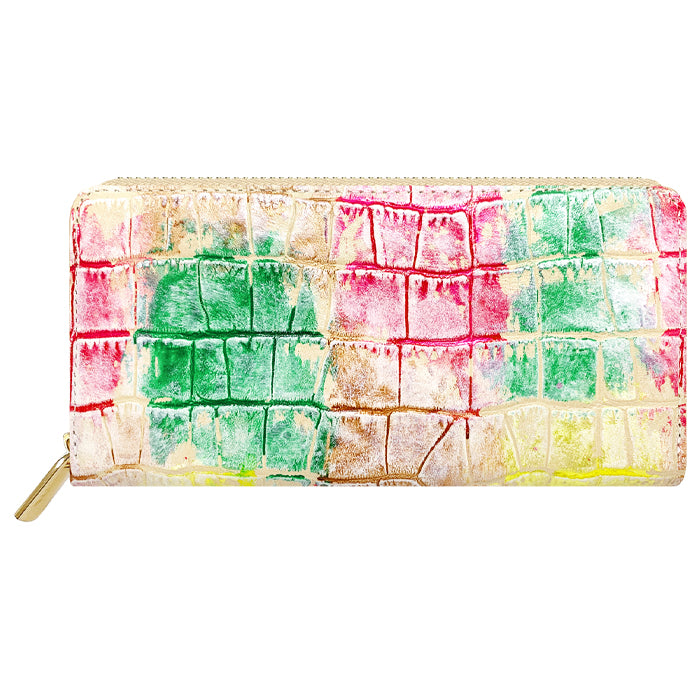 型押しアート 財布 長財布 長サイフ ウォレット 牛革 ラウンド財布 ラウンド長財布 革財布 ハンドメイド 革 本革 レザー さいふ 本革長財布 サイフ レディース カード収納 ラウンドファスナー