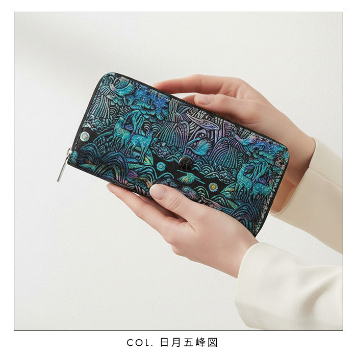 長財布 財布 韓国デザイン 伝統柄 ラウンド型長財布 カード収納 韓流 韓流生地 虹色ホイル