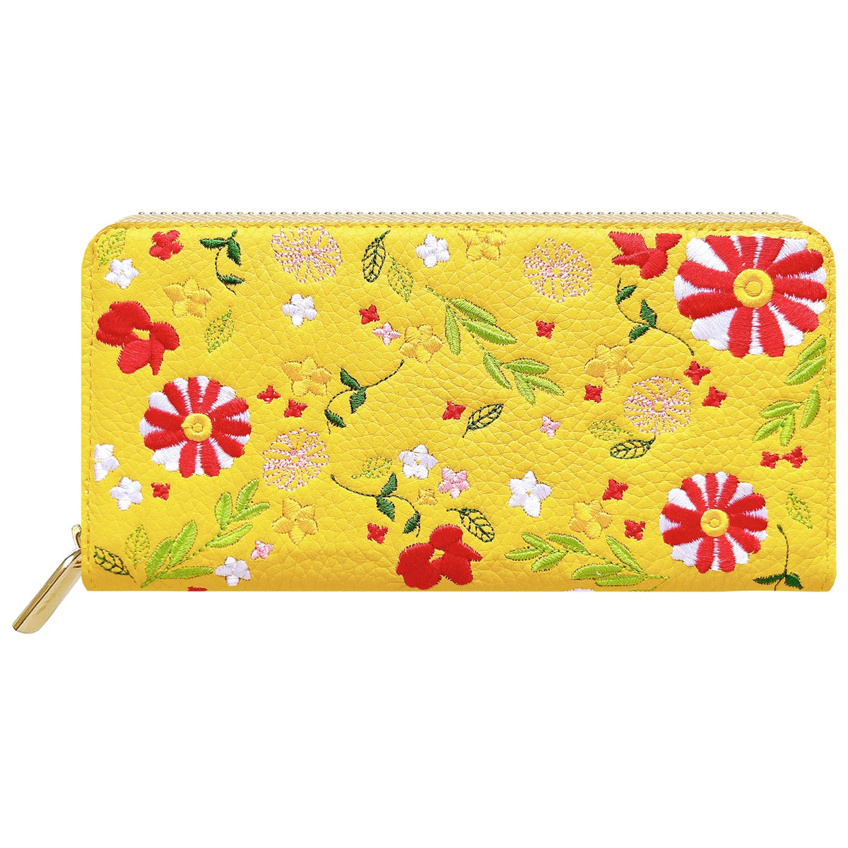 本革 マーガレット刺繡 長財布 財布 カード収納 ラウンド型ファスナー レディース 花 型押し [WL-R1-S3]