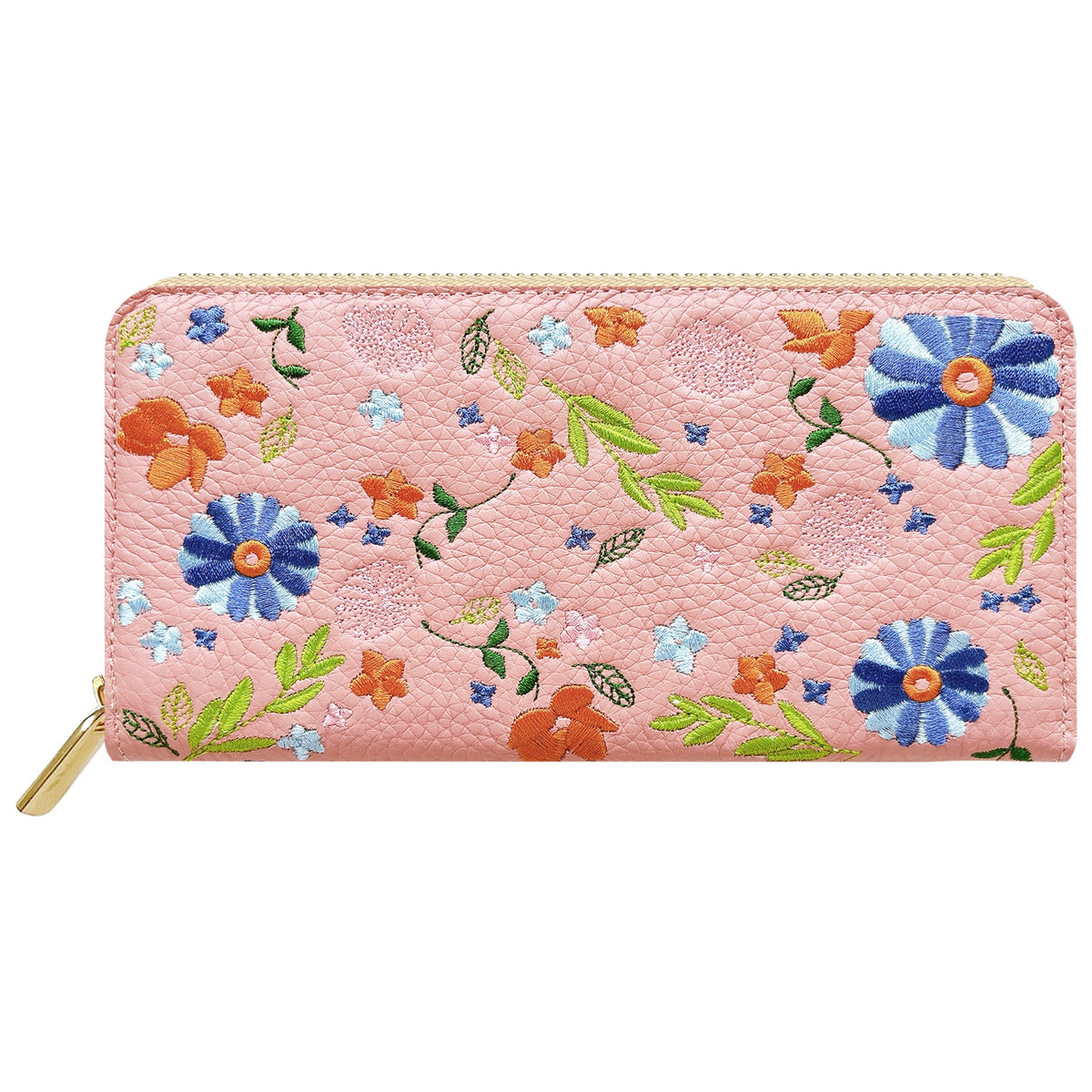 本革 マーガレット刺繡 長財布 財布 カード収納 ラウンド型ファスナー レディース 花 型押し [WL-R1-S3]