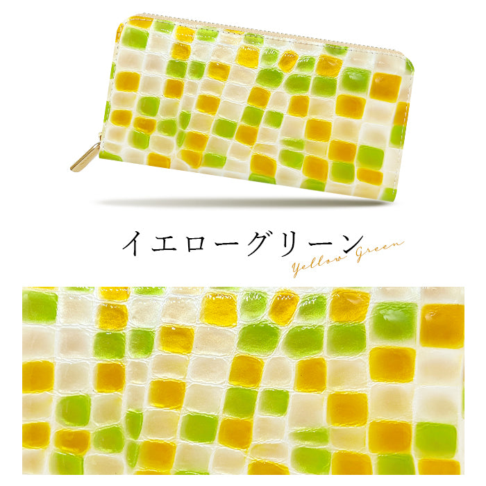 ちょっと上品な ステンドグラス エナメル加工 財布 長財布 カード収納 ウォレット さいふ レザー 革 牛革 ハンドメイド ラウンド財布 ラウンドファスナー サイフ 革財布 本革 ラウンド長財布 本革長財布 レディース 長サイフ