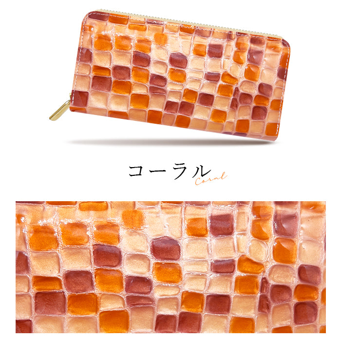 ちょっと上品な ステンドグラス エナメル加工 財布 長財布 カード収納 ウォレット さいふ レザー 革 牛革 ハンドメイド ラウンド財布 ラウンドファスナー サイフ 革財布 本革 ラウンド長財布 本革長財布 レディース 長サイフ