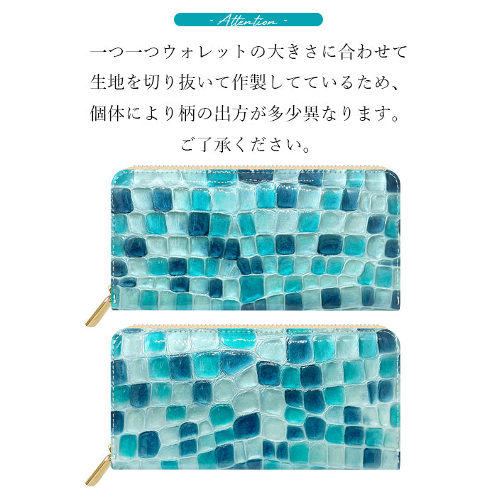 ちょっと上品な ステンドグラス エナメル加工 財布 長財布 カード収納 ウォレット さいふ レザー 革 牛革 ハンドメイド ラウンド財布 ラウンドファスナー サイフ 革財布 本革 ラウンド長財布 本革長財布 レディース 長サイフ