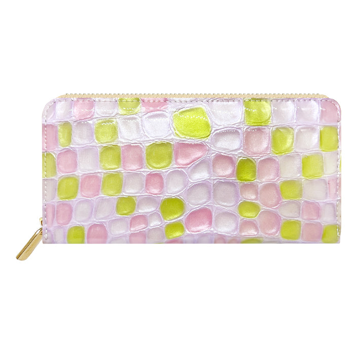 ちょっと上品な ステンドグラス エナメル加工 財布 長財布 カード収納 ウォレット さいふ レザー 革 牛革 ハンドメイド ラウンド財布 ラウンドファスナー サイフ 革財布 本革 ラウンド長財布 本革長財布 レディース 長サイフ