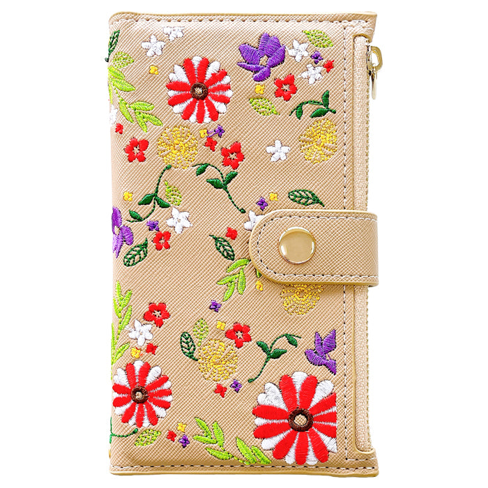 おしゃれ花刺繍 スマホケース 手帳型ケース aquos シリーズ 対応