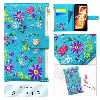 おしゃれ花刺繍 スマホケース 手帳型ケース arrows シリーズ 対応