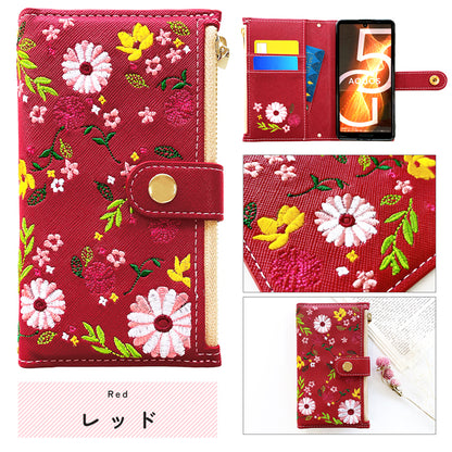 おしゃれ花刺繍 スマホケース 手帳型ケース xperia シリーズ 対応