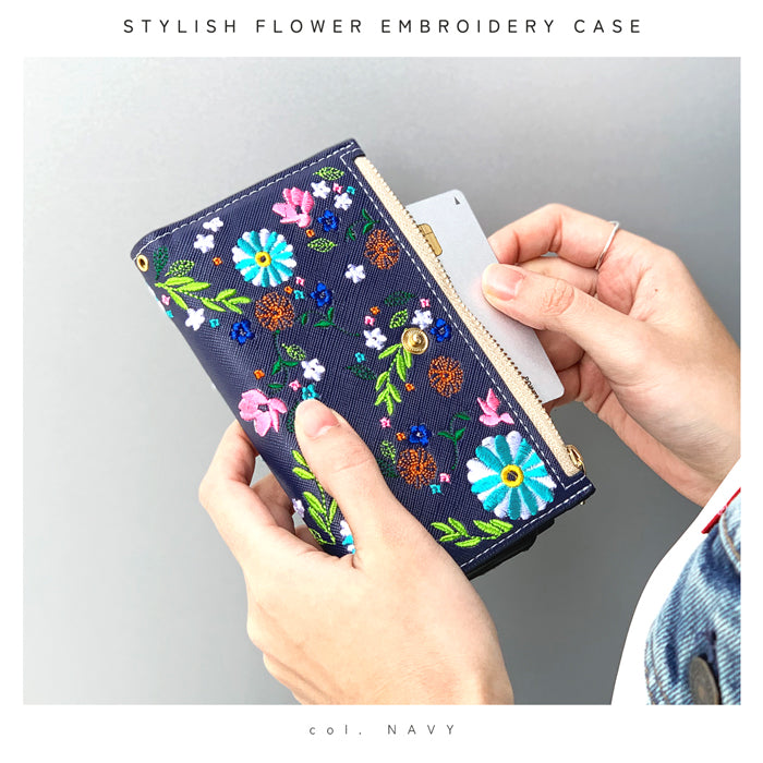 おしゃれ花刺繍 スマホケース 手帳型ケース aquos シリーズ 対応