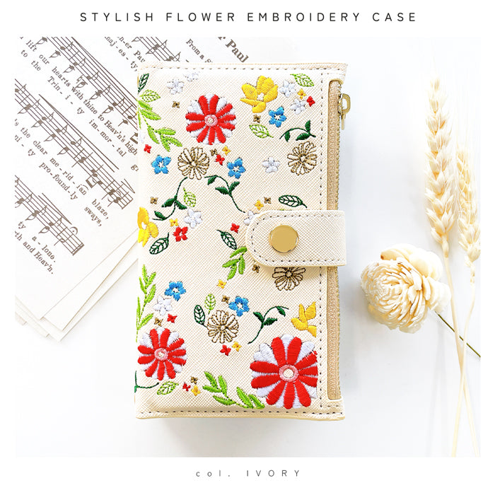 おしゃれ花刺繍 スマホケース 手帳型ケース aquos シリーズ 対応
