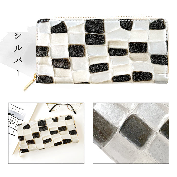 ステンドグラス 長財布 サイフ さいふ ラウンド財布 本革 エナメル加工 ラウンドファスナー 革財布 ラウンド長財布 ウォレット 牛革 レディース カード収納 ハンドメイド 本革長財布 レザー 長サイフ エナメル長財布 財布 革