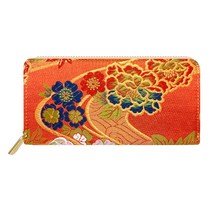 西陣織 竹 長財布 菊花文 丸紋 金襴 ハンドメイド 和風 さいふ 和 ラウンド長財布 サイフ レディース ウォレット カード収納 長サイフ 桜 豪華 織物 花唐草 和柄 財布 ラウンド財布 ラウンドファスナー 水文