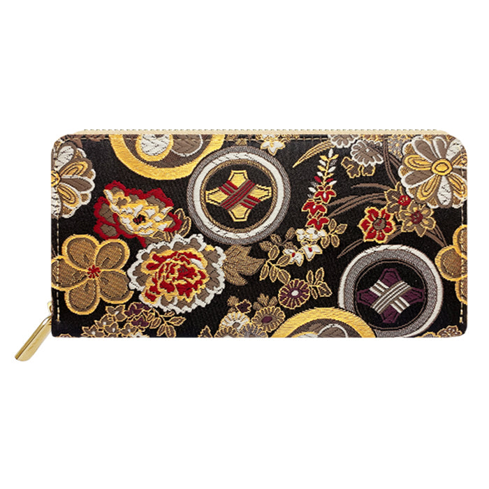 西陣織 竹 長財布 菊花文 丸紋 金襴 ハンドメイド 和風 さいふ 和 ラウンド長財布 サイフ レディース ウォレット カード収納 長サイフ 桜 豪華 織物 花唐草 和柄 財布 ラウンド財布 ラウンドファスナー 水文