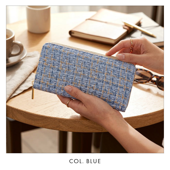 ツイード 長財布 ラウンド型長財布 小銭入れ ラウンドファスナー かわいい レディース クラシック ウォレット おしゃれ カード 大容量 長サイフ さいふ サイフ お札入れ ハンドメイド 収納 財布 ラウンド長財布