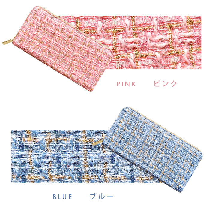 ツイード 長財布 ラウンド型長財布 小銭入れ ラウンドファスナー かわいい レディース クラシック ウォレット おしゃれ カード 大容量 長サイフ さいふ サイフ お札入れ ハンドメイド 収納 財布 ラウンド長財布