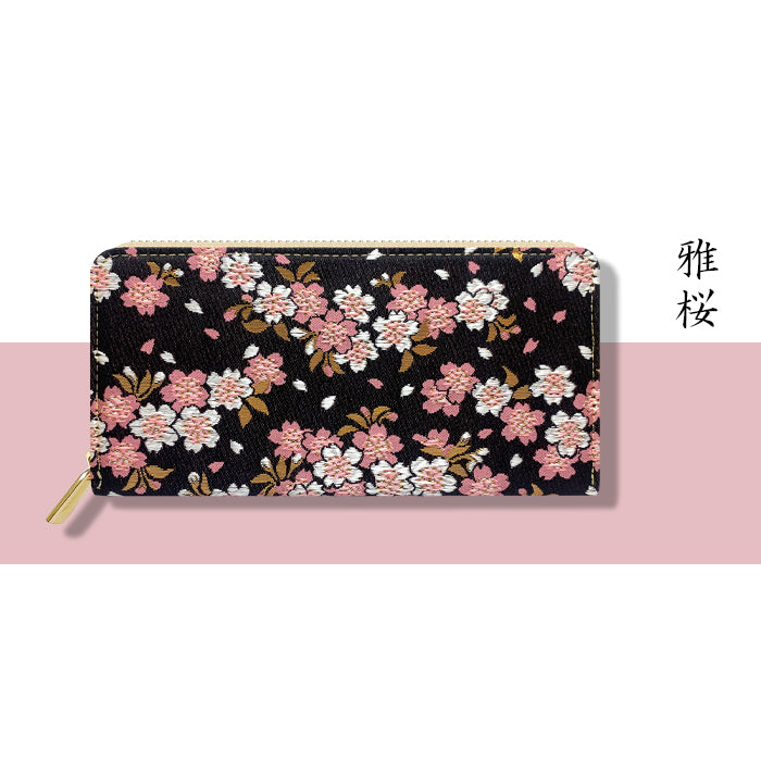 西陣織 宵 ラウンドファスナー カード収納 長財布 レディース 豪華 ウォレット ハンドメイド 桜 ラウンド財布 波割付 和柄 和 さいふ サイフ ラウンド長財布 長サイフ 変わりのし文 織物 財布 金襴 和風